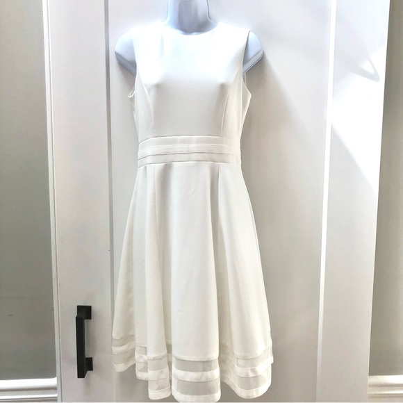 NWT Calvin Klein light‎ cream white crepe a line dress woman’s size 4 - Picture 1 of 11